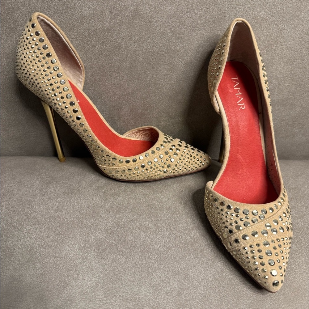 Gold and Cream Studded Stiletto Heels
